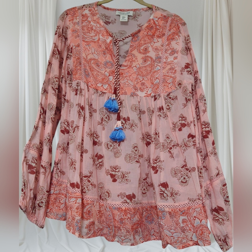 Rachel Zoe Floral Nude Pink Bohemian Top